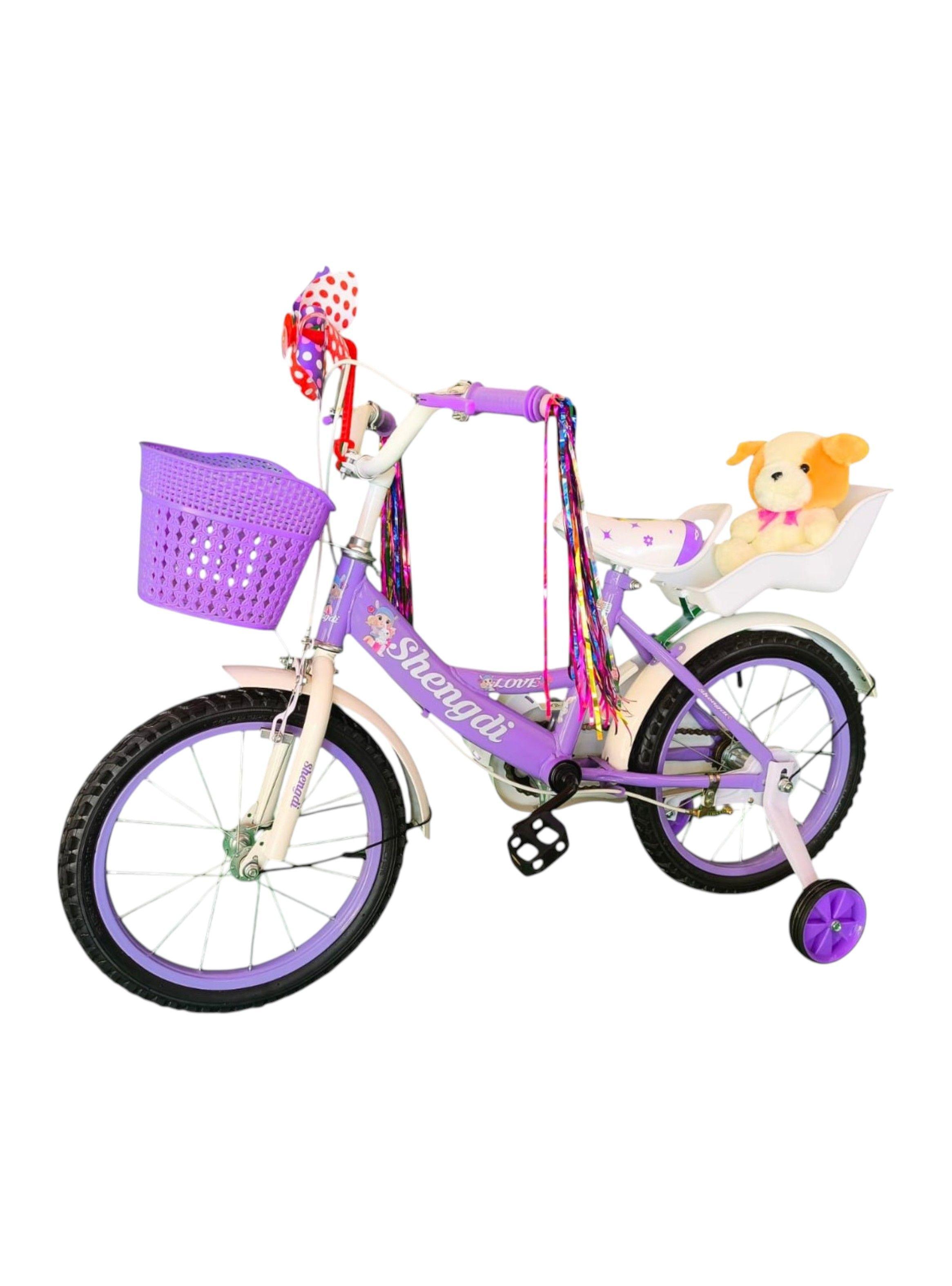 Bicicleta Aro 16 Infantil  Con Peluchero Lila Shengdi-2