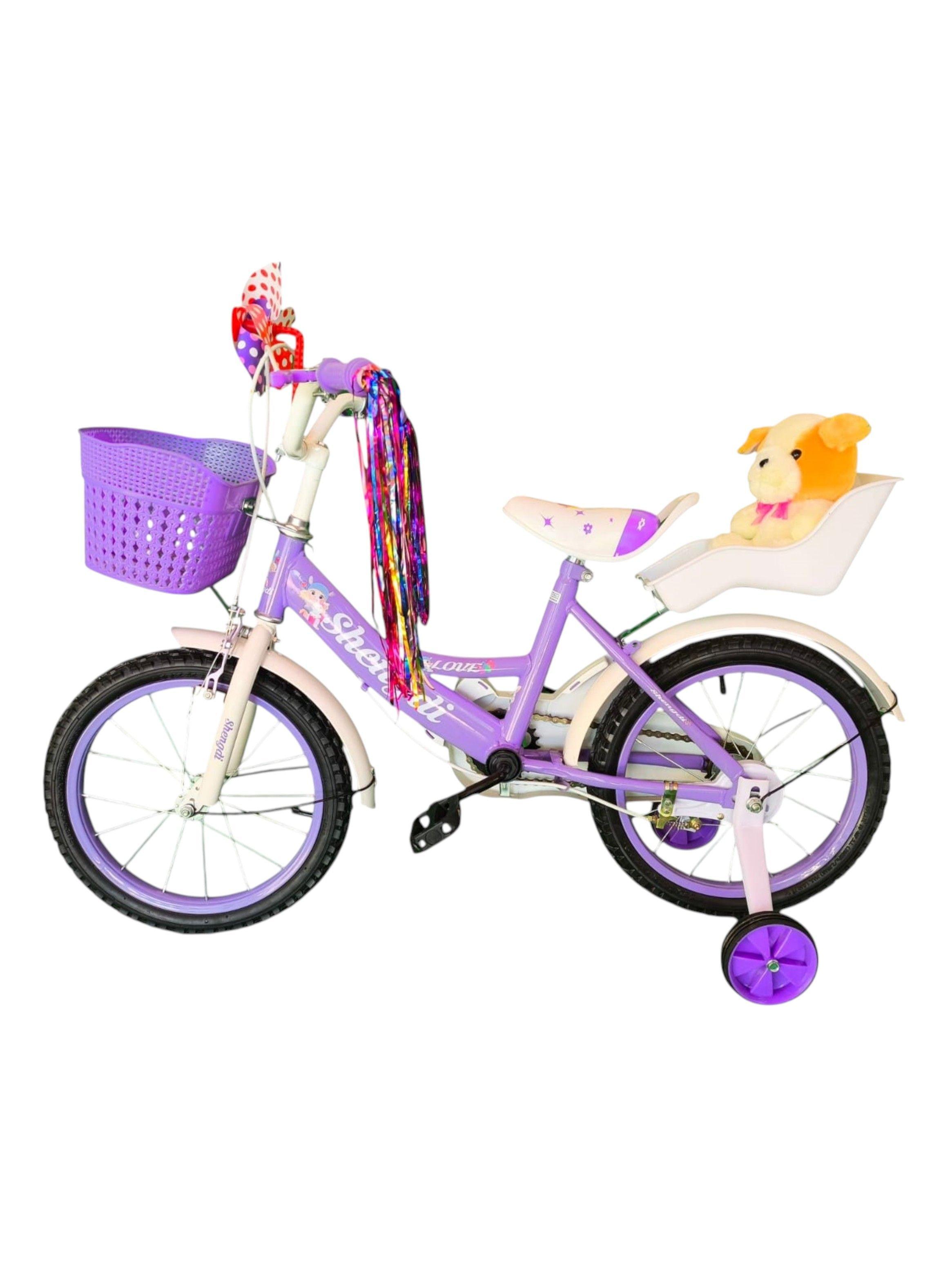 Bicicleta Aro 16 Infantil  Con Peluchero Lila Shengdi-3