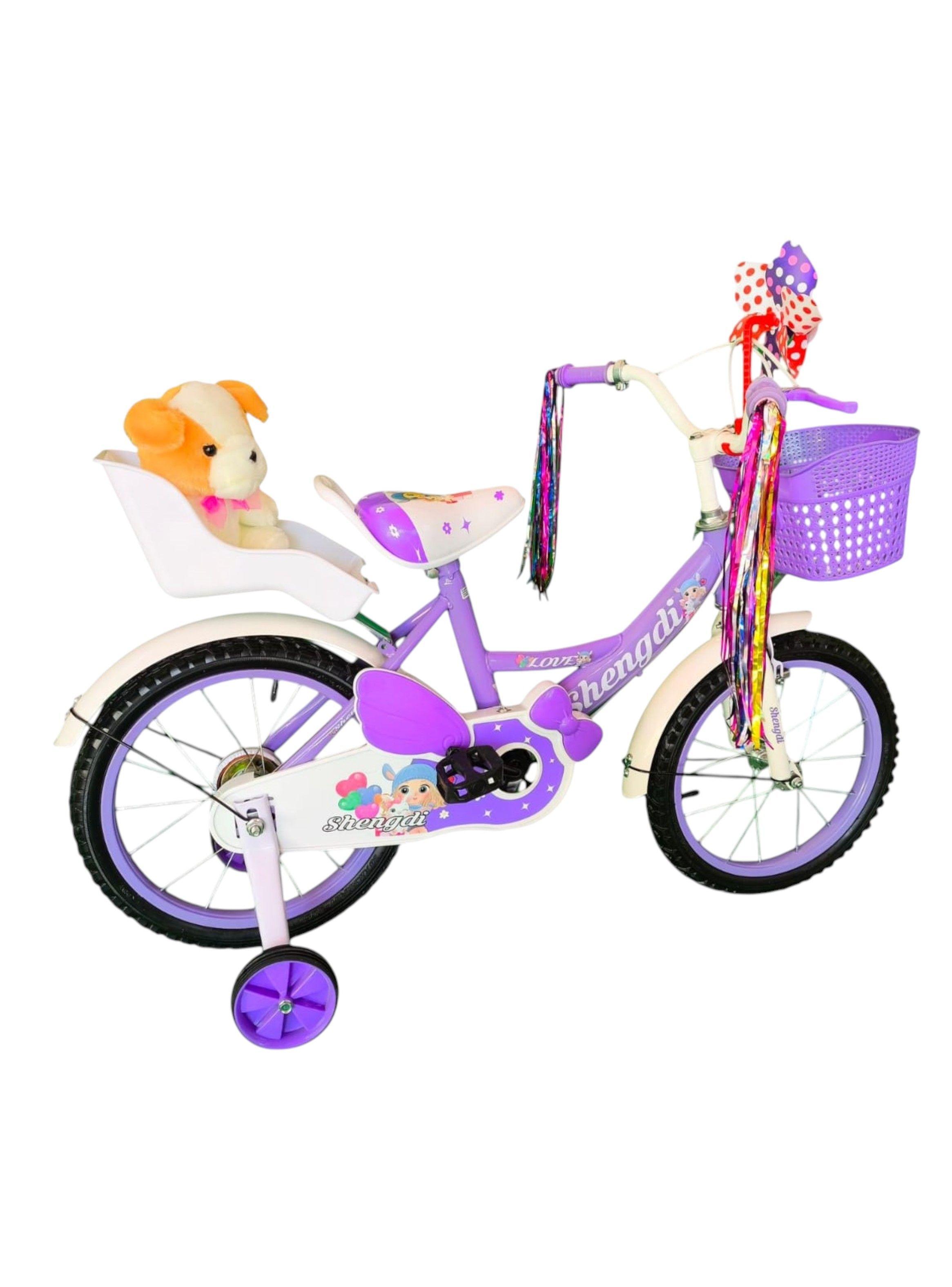 Bicicleta Aro 16 Infantil  Con Peluchero Lila Shengdi-4