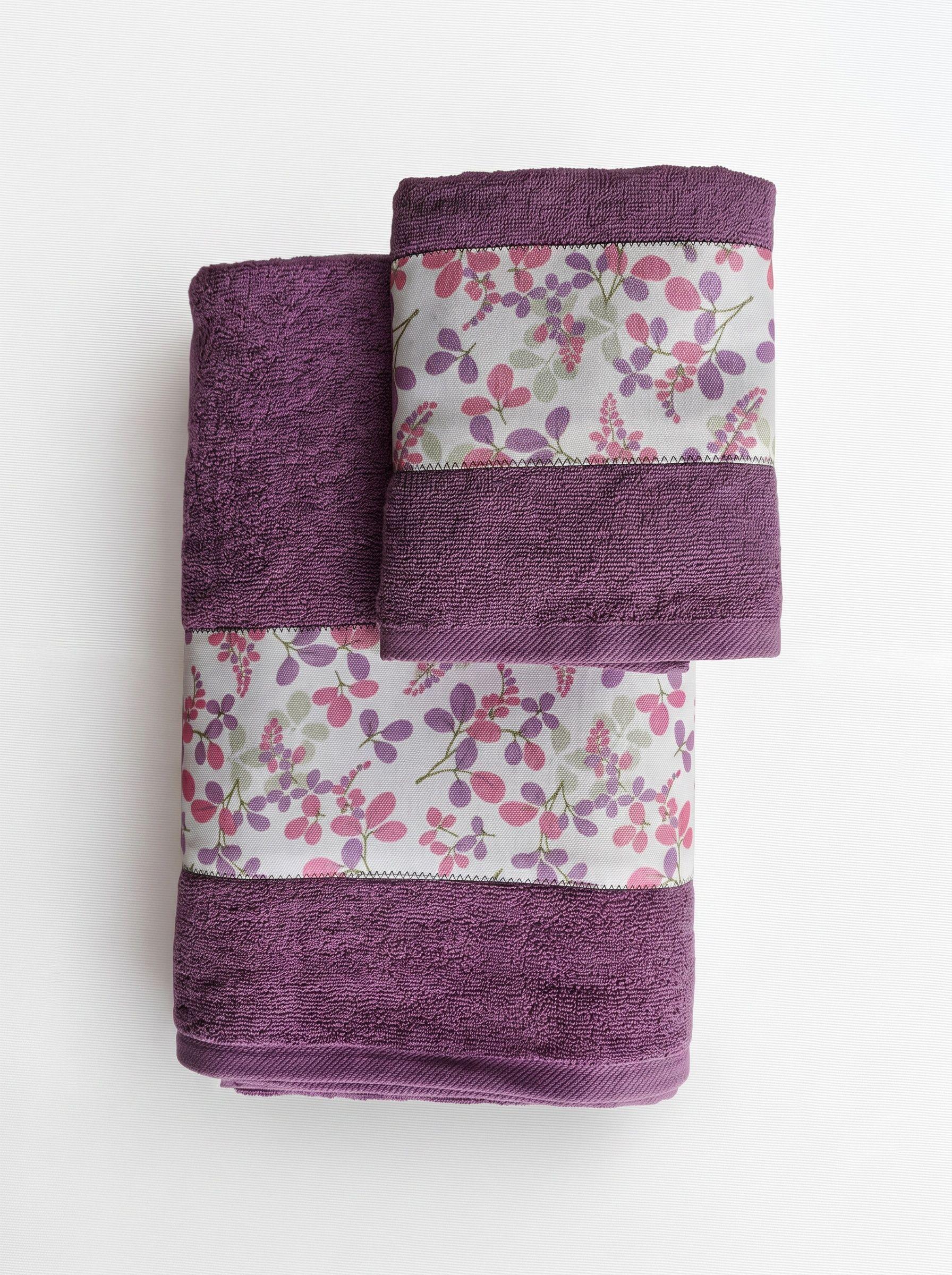 Set Toalla Algodón 550 grs Violeta Flores-0