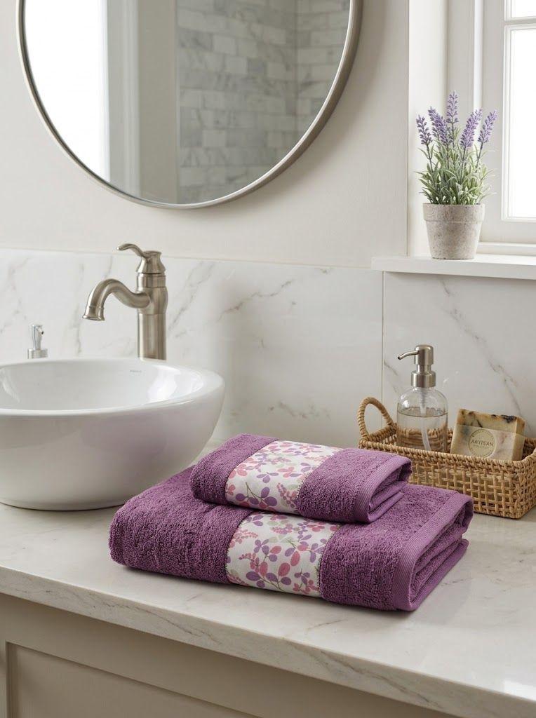Set Toalla Algodón 550 grs Violeta Flores-4