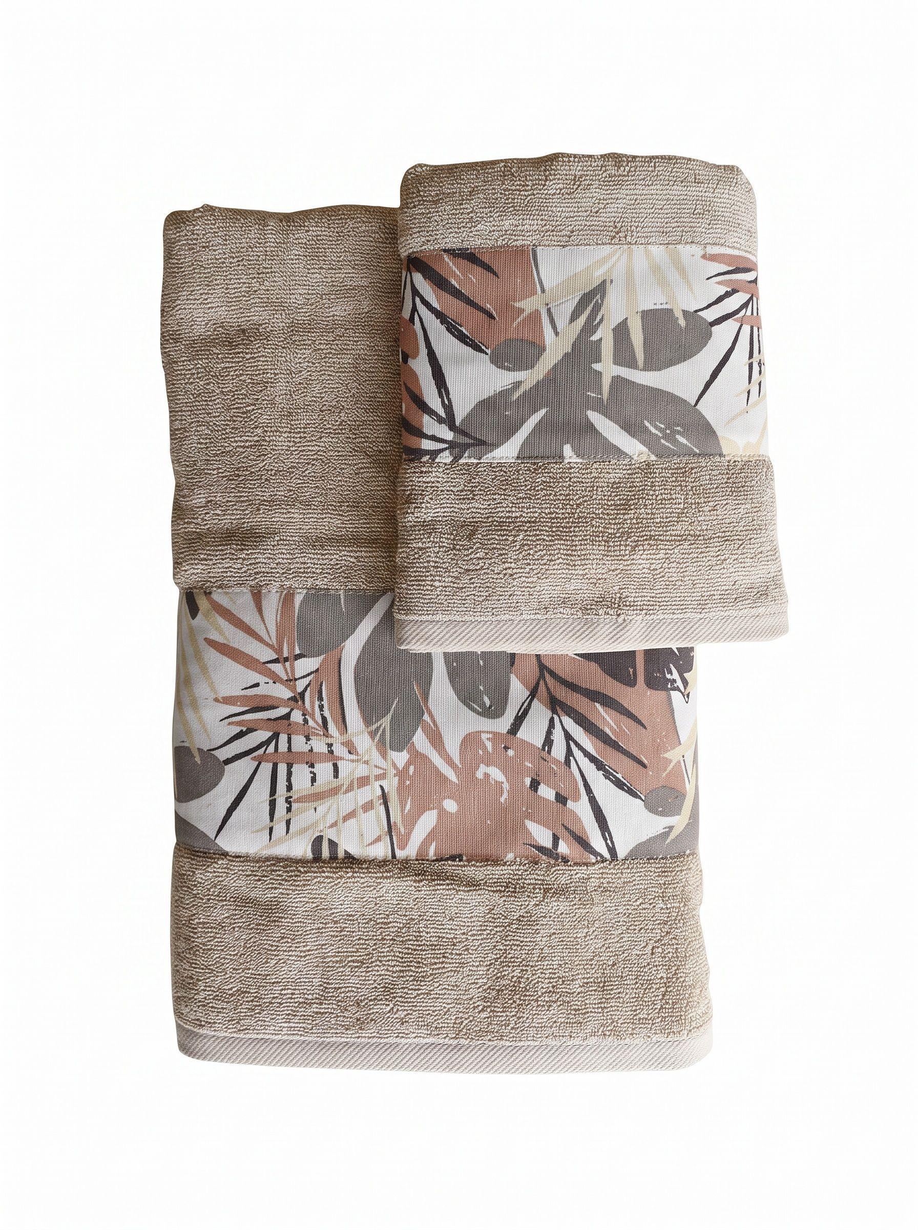 Set Toalla Algodón 550 grs Beige Hojas Beige-0