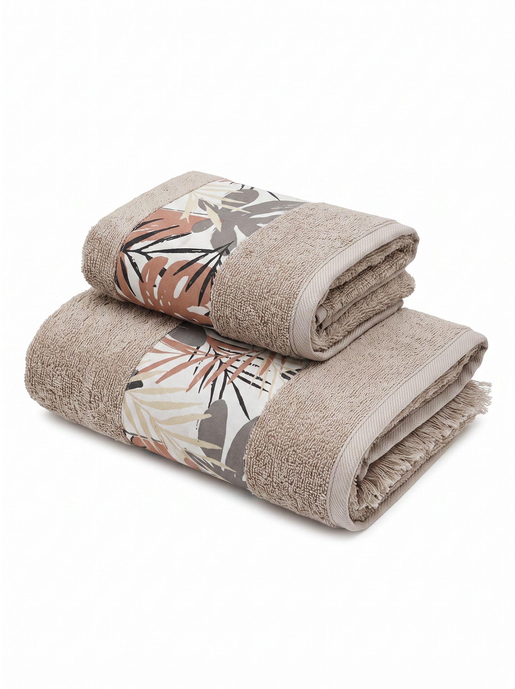 Set Toalla Algodón 550 grs Beige Hojas Beige-1