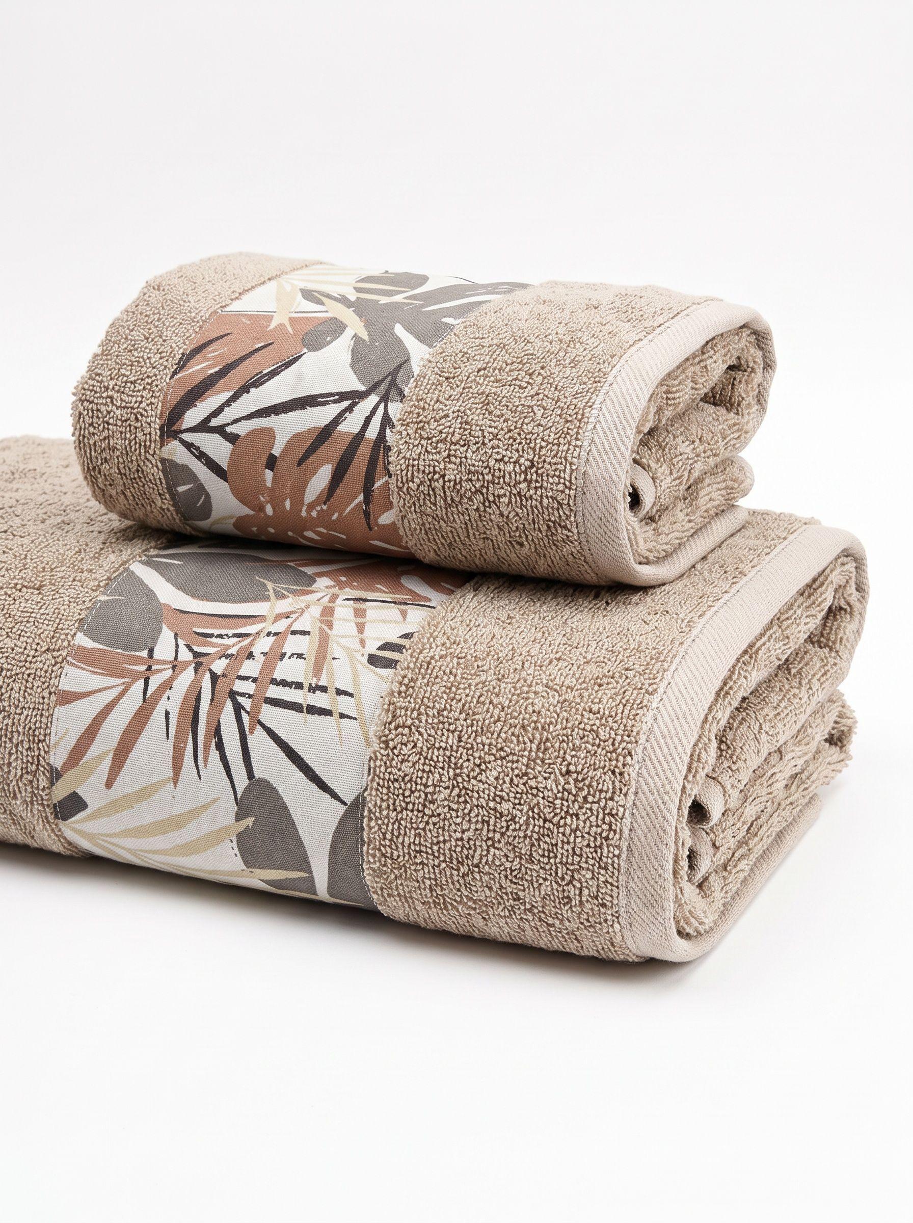Set Toalla Algodón 550 grs Beige Hojas Beige-3