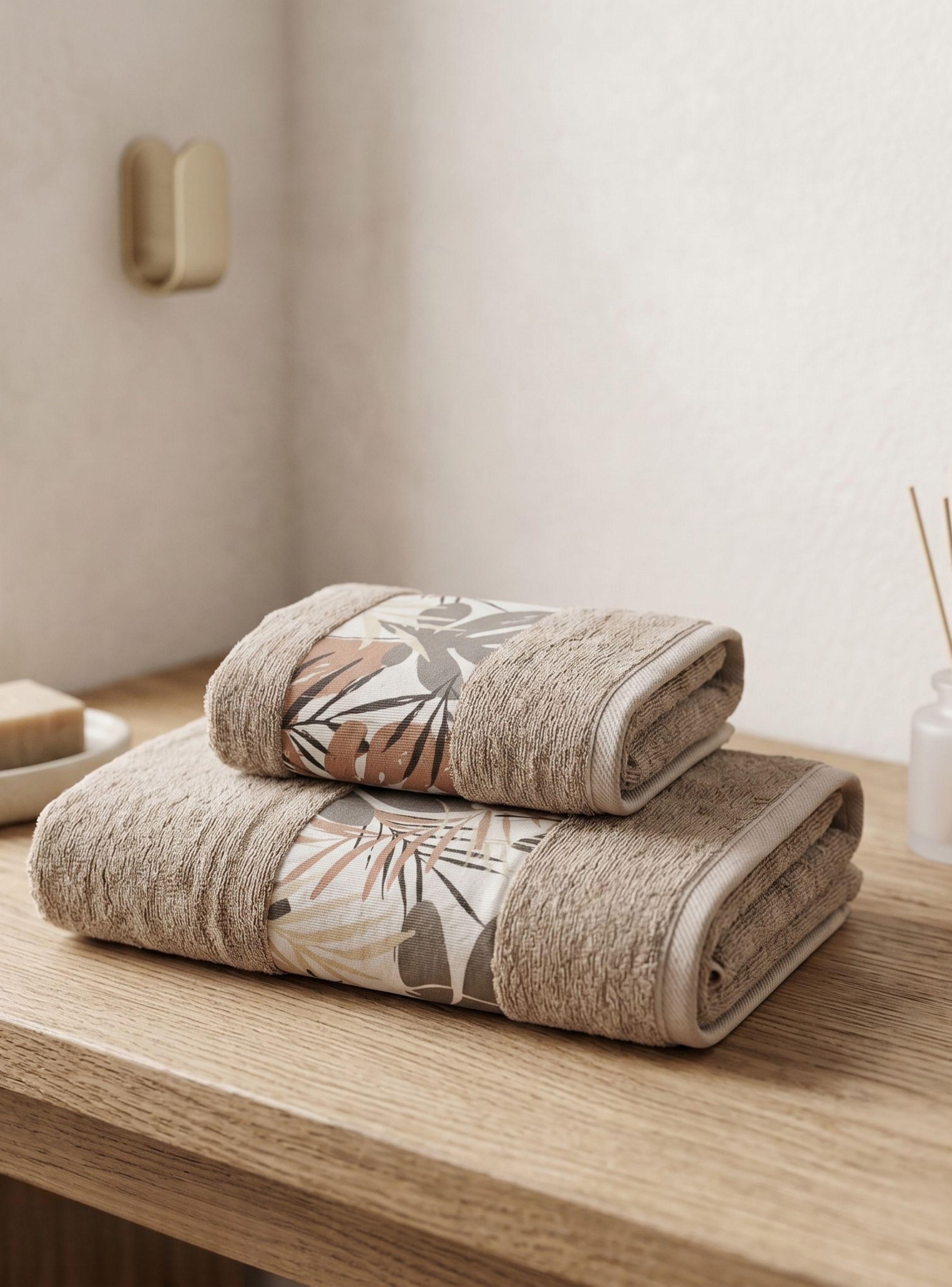 Set Toalla Algodón 550 grs Beige Hojas Beige-4