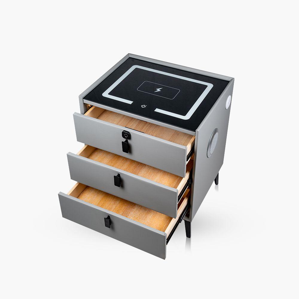 Velador 3 Cajones Huella, Carga Inalámbrica Parlante Y Luz Gris-0