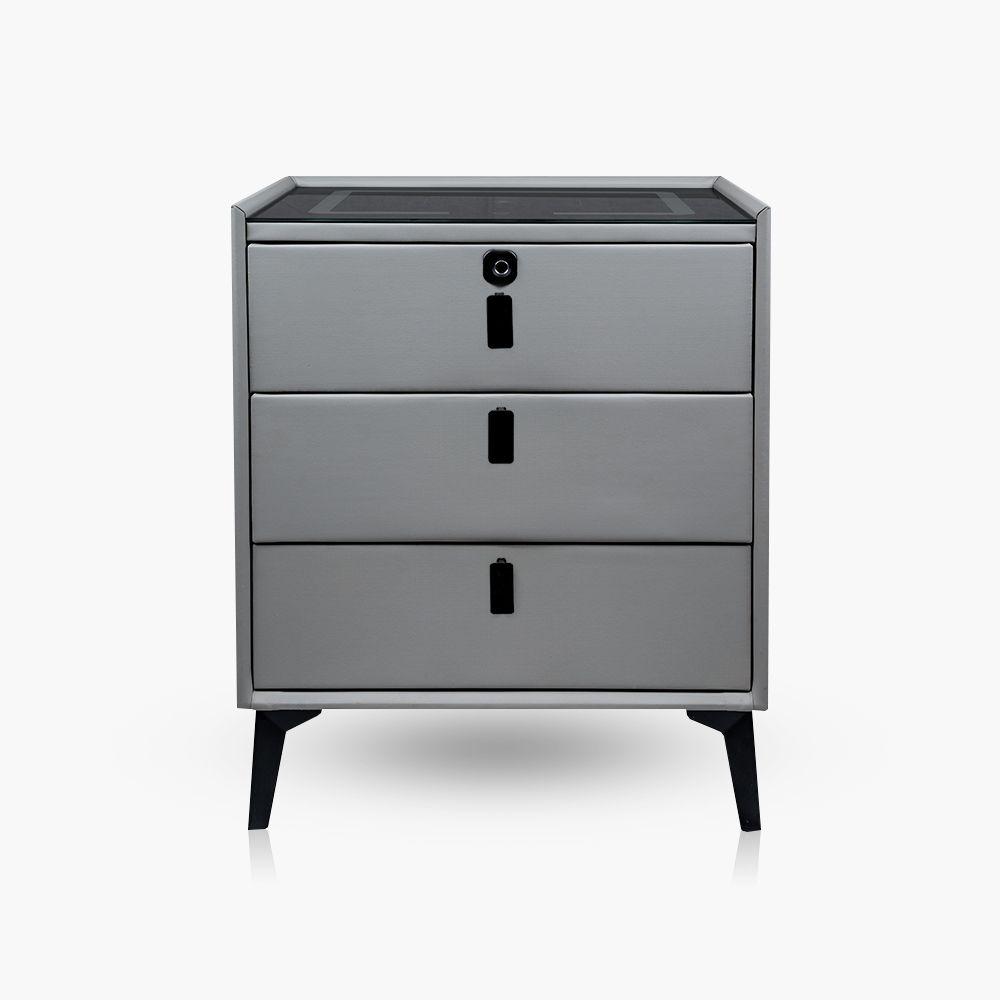 Velador 3 Cajones Huella, Carga Inalámbrica Parlante Y Luz Gris-1