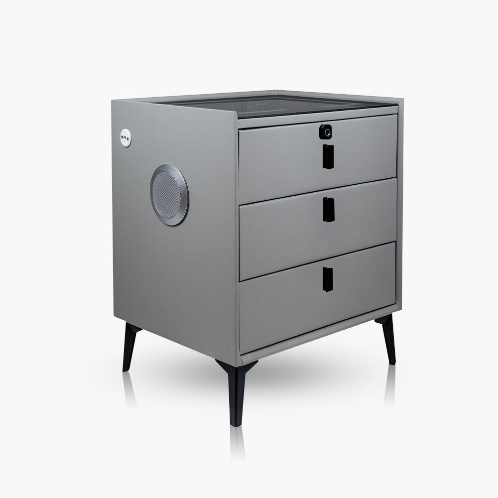 Velador 3 Cajones Huella, Carga Inalámbrica Parlante Y Luz Gris-2