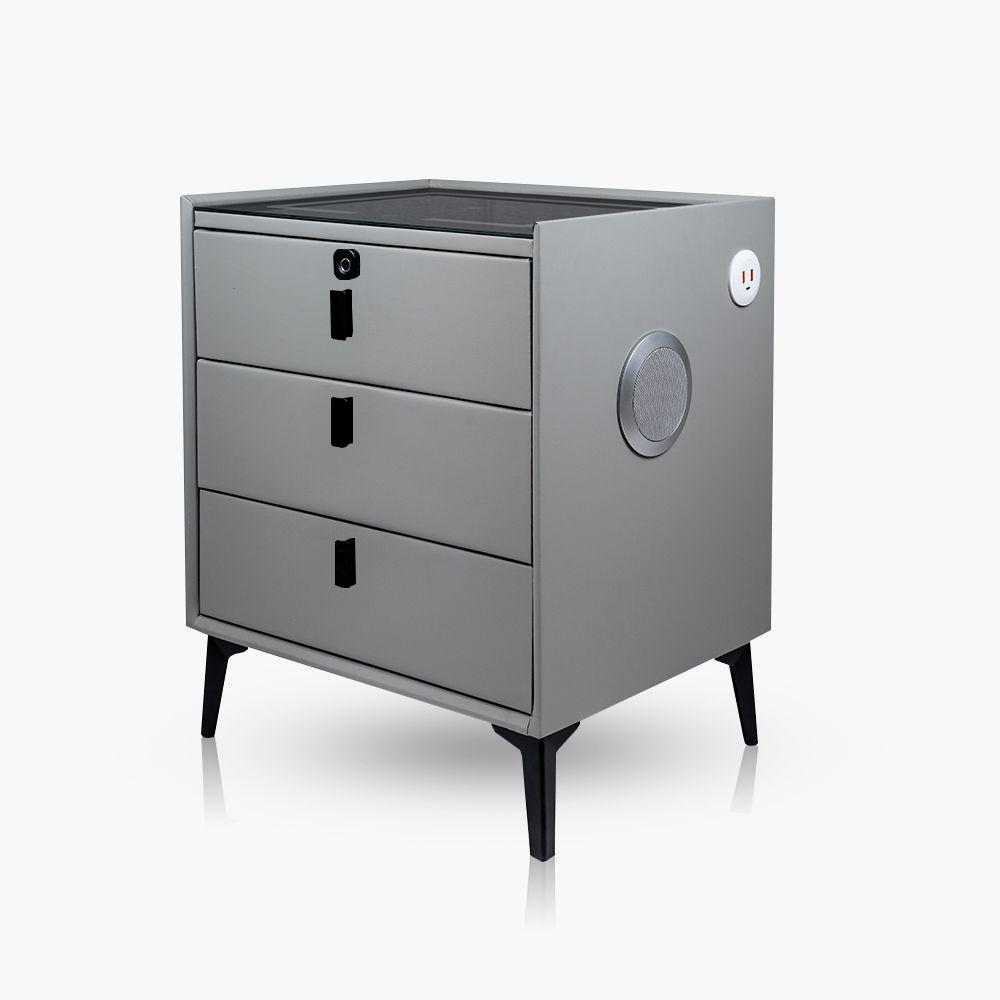 Velador 3 Cajones Huella, Carga Inalámbrica Parlante Y Luz Gris-3