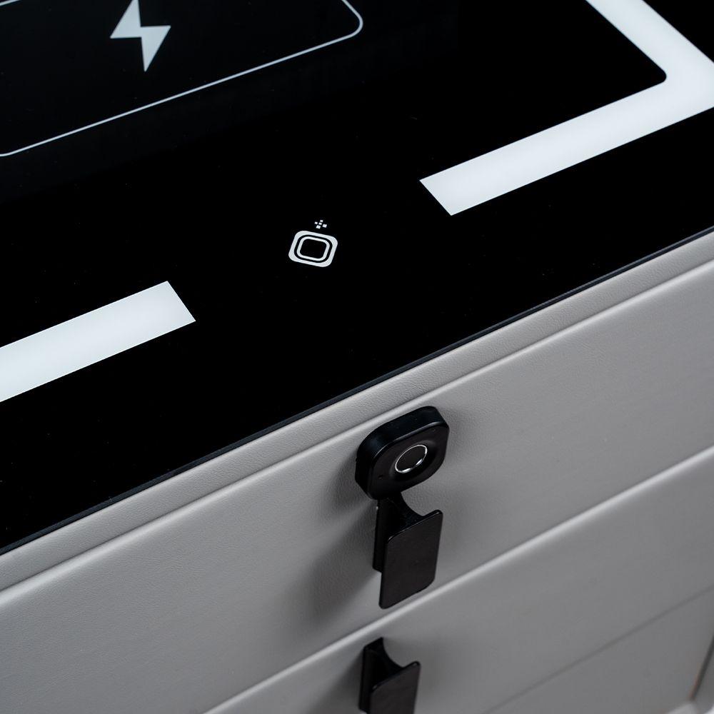 Velador 3 Cajones Huella, Carga Inalámbrica Parlante Y Luz Gris-5