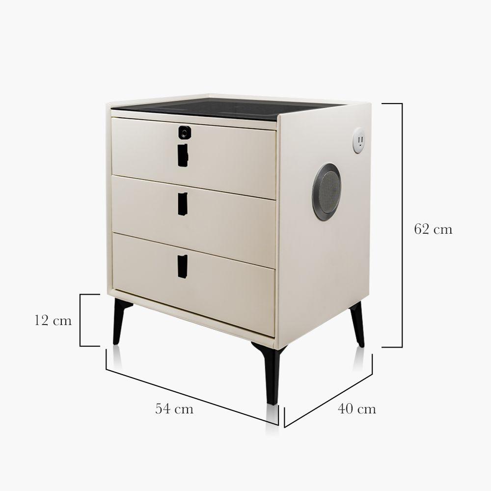 Velador 3 Cajones Huella, Carga Inalámbrica Parlante Y Luz Gris-6