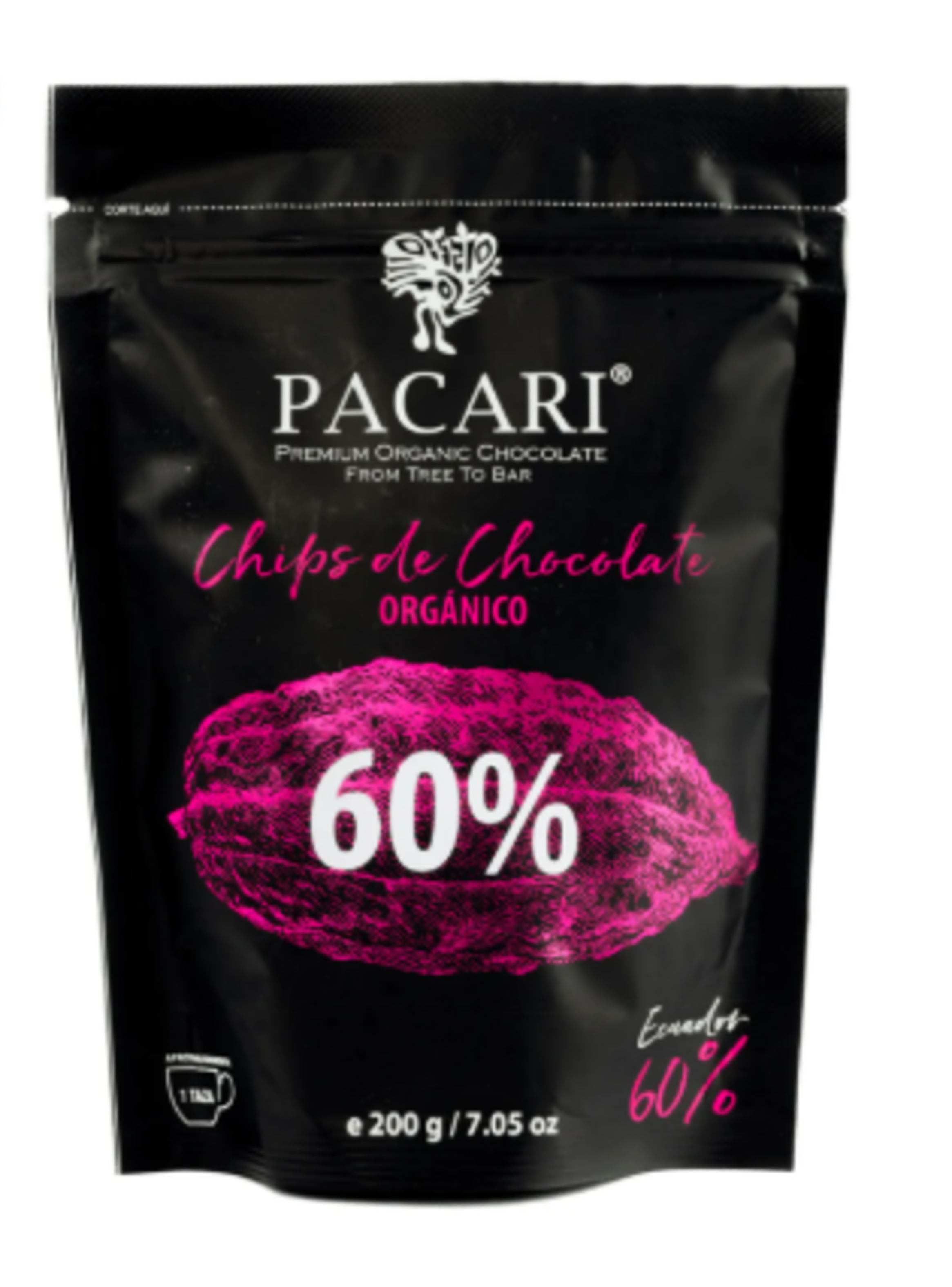 Chips Cobertura Chocolate Paccari 60% Cacao 200gr Orgánico-0