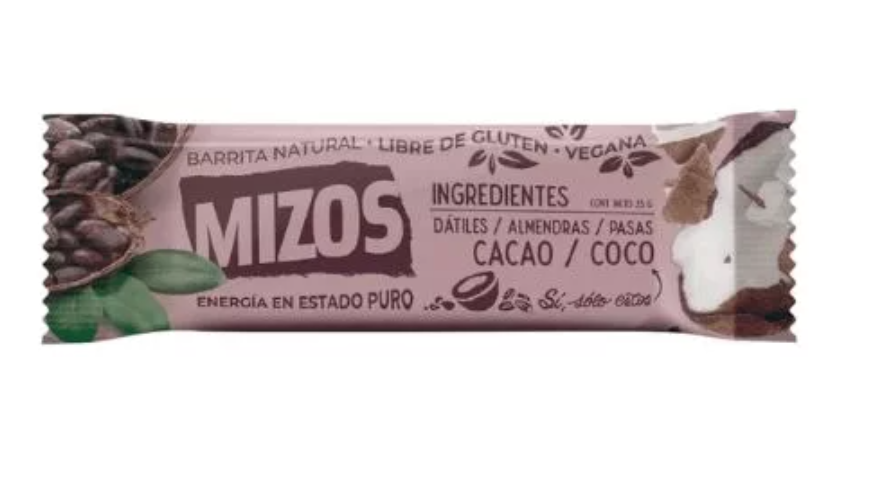 18 Un. Barrita Natural Cacao Coco Vegan Gluten Free Mizos-2