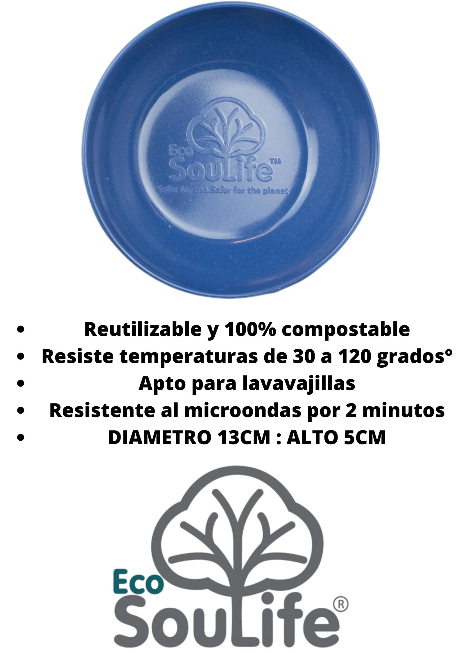  Bowl Ecológico diametro 13.3 cm, Color Azul, Cáscara De Arroz-2