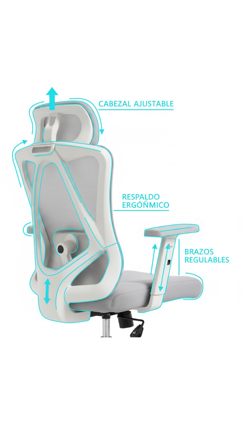 Silla de Escritorio - Oficina - Gamer Houston Gris-5