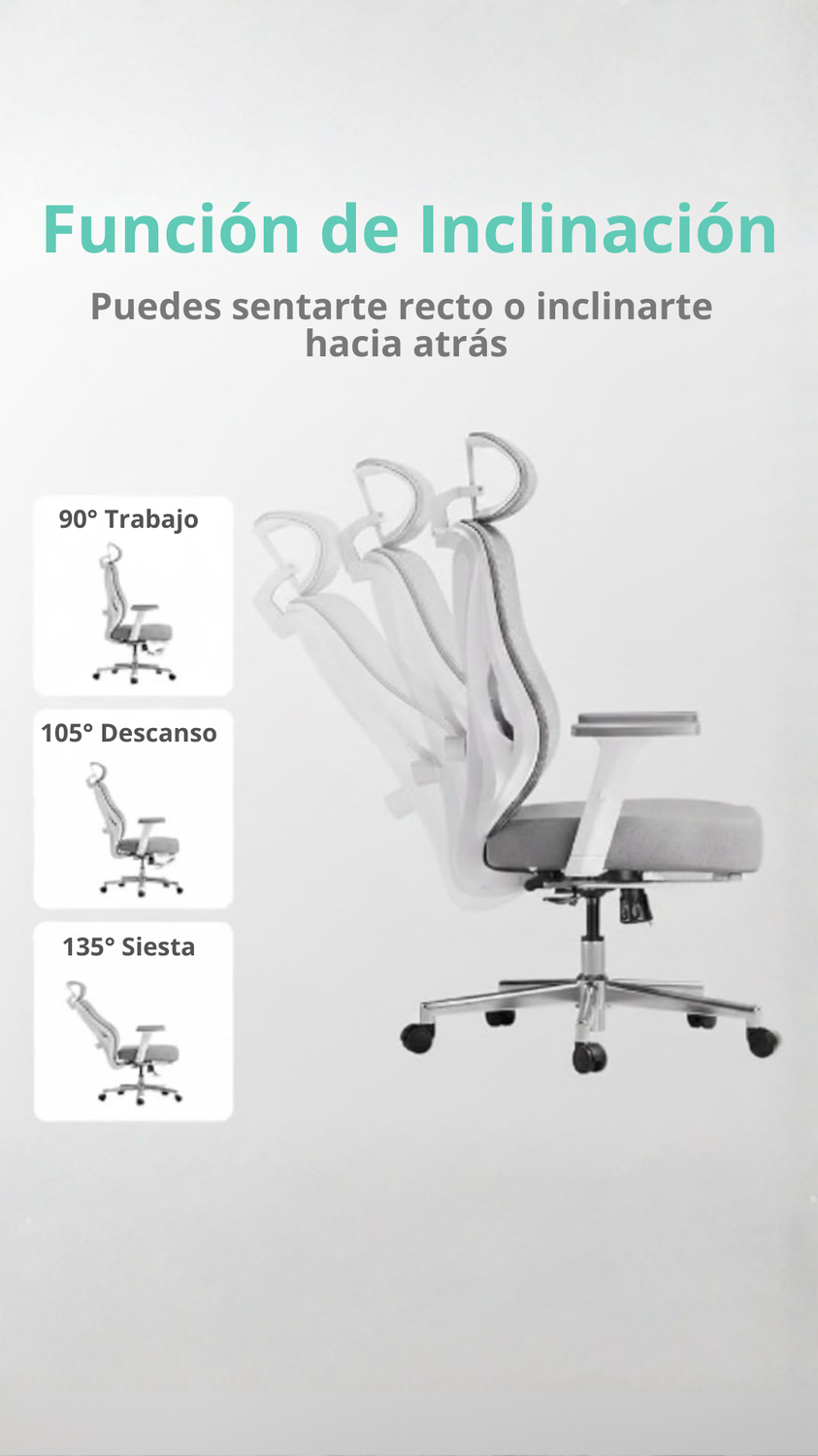 Silla de Escritorio - Oficina - Gamer Houston Gris-8