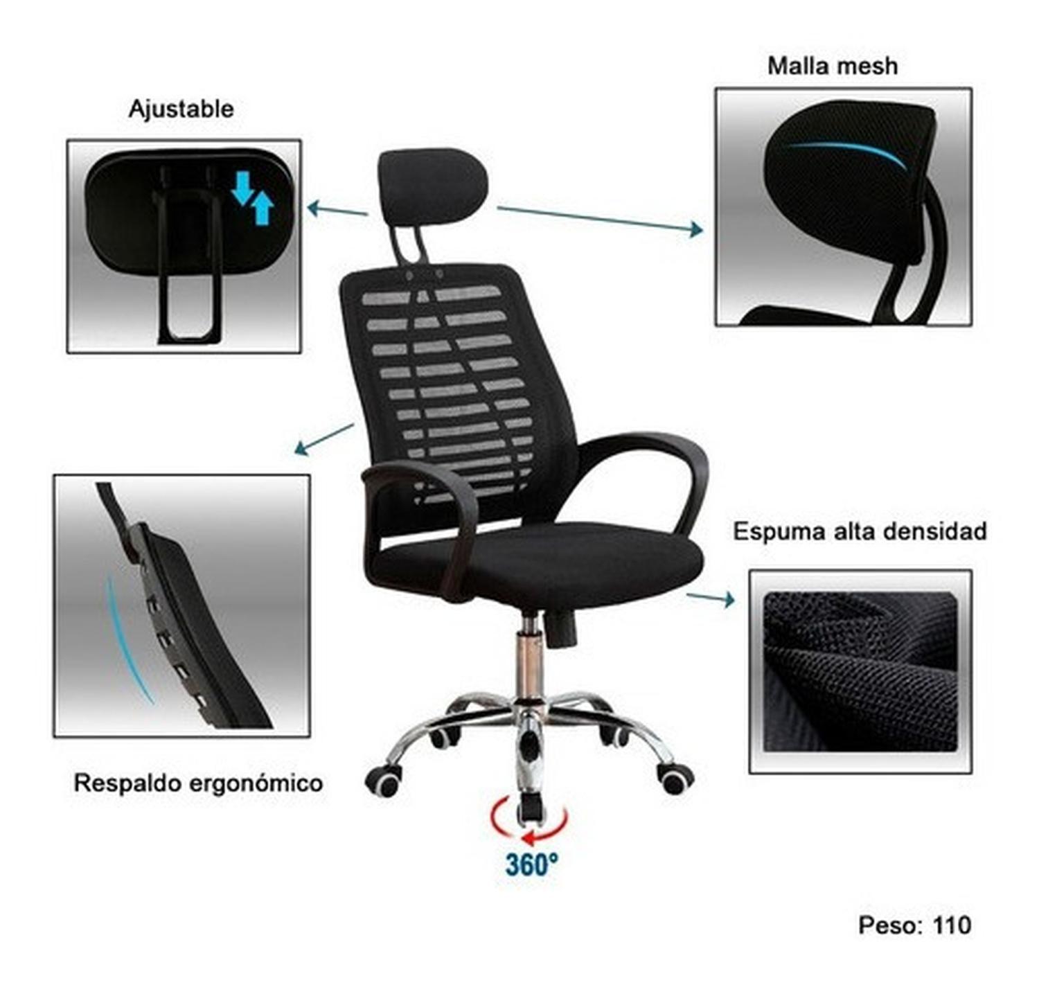 Silla Oficina O Escritorio Respaldo Ergonómico Cabecera Milan-3