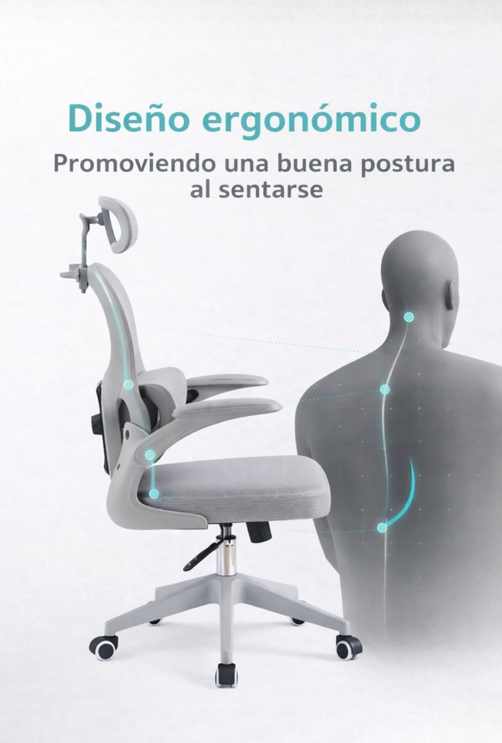 Silla Ergonomica de Oficina para Escritorio Boise Gris-4