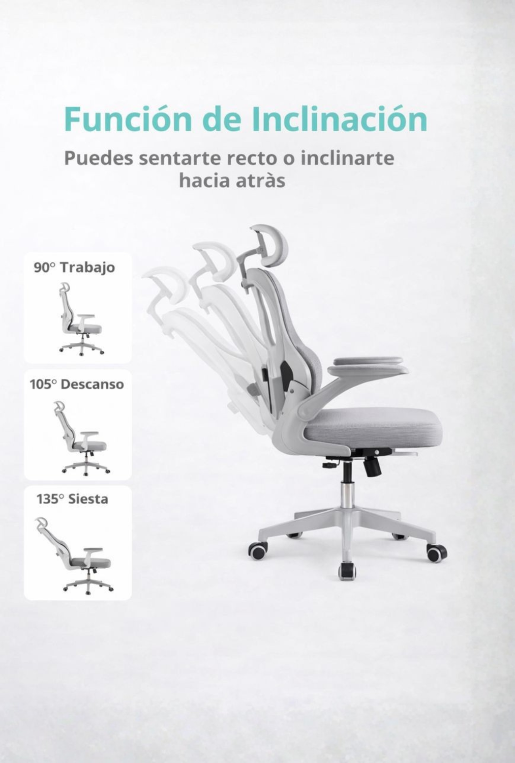 Silla Ergonomica de Oficina para Escritorio Boise Gris-5