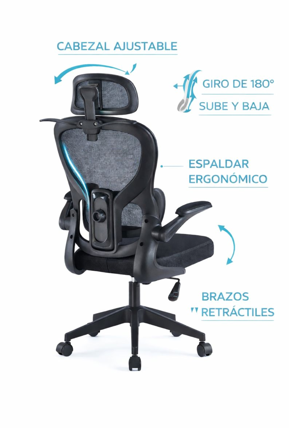 Silla Ergonomica de Oficina para Escritorio Boise Negra-3