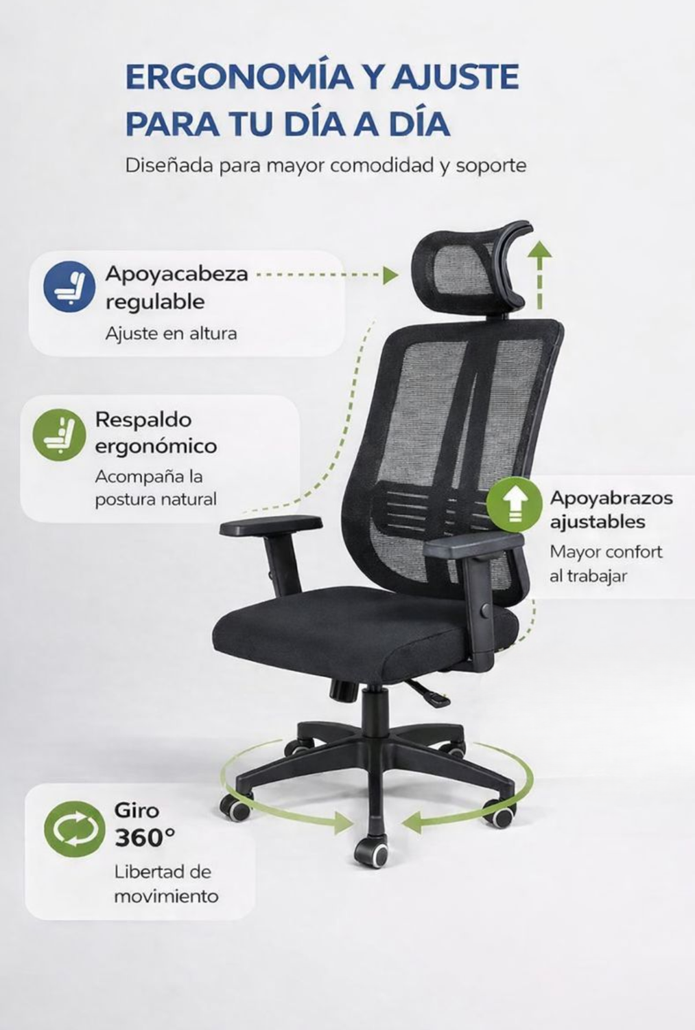 Silla De Oficina Apoyacabeza, Con Brazo Regulable Doha-5