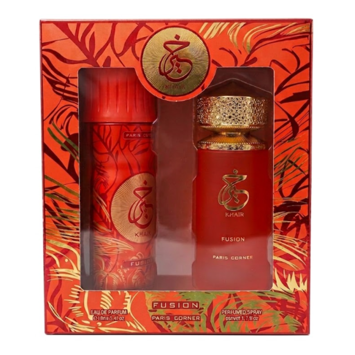 Set Perfume Khair Fusion EDP 100 ml + Perfumed Spray  200 ml Paris Corner .-0