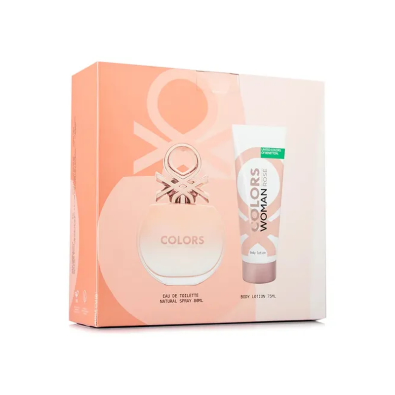 Set Perfume Colors Woman Rose EDT 80 ml + Body Lotion 75 ml Benetton-0