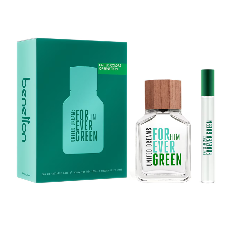 Set Perfume Forever Green Him EDT 100 ml + Mini 10 ml Benetton-1
