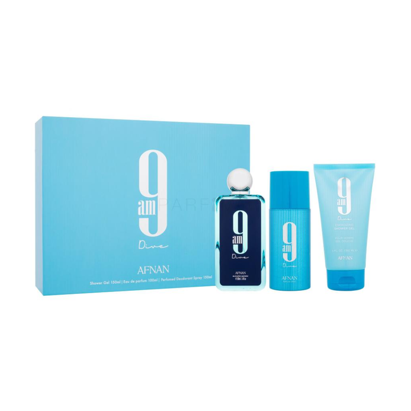 Afnan 9 am Dive EDP 100ml + Deo 150ml + Shower Gel 150ml Set-0