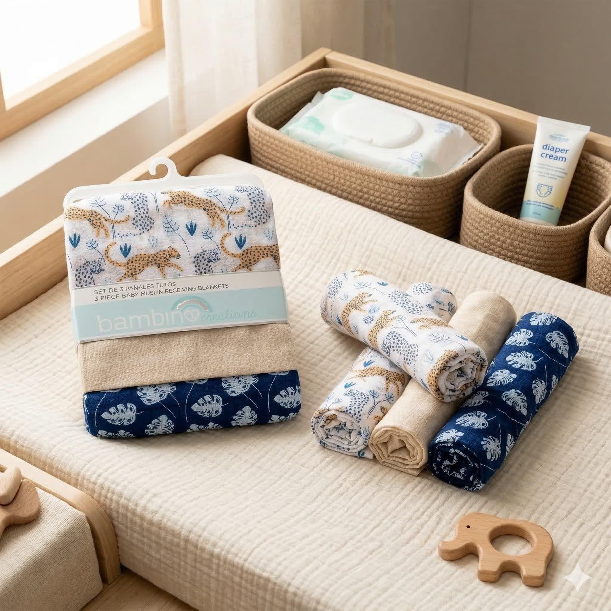 Pack 3 Tutitos Muselina Bambino Algodon Bebe Diseño Cheetah-5