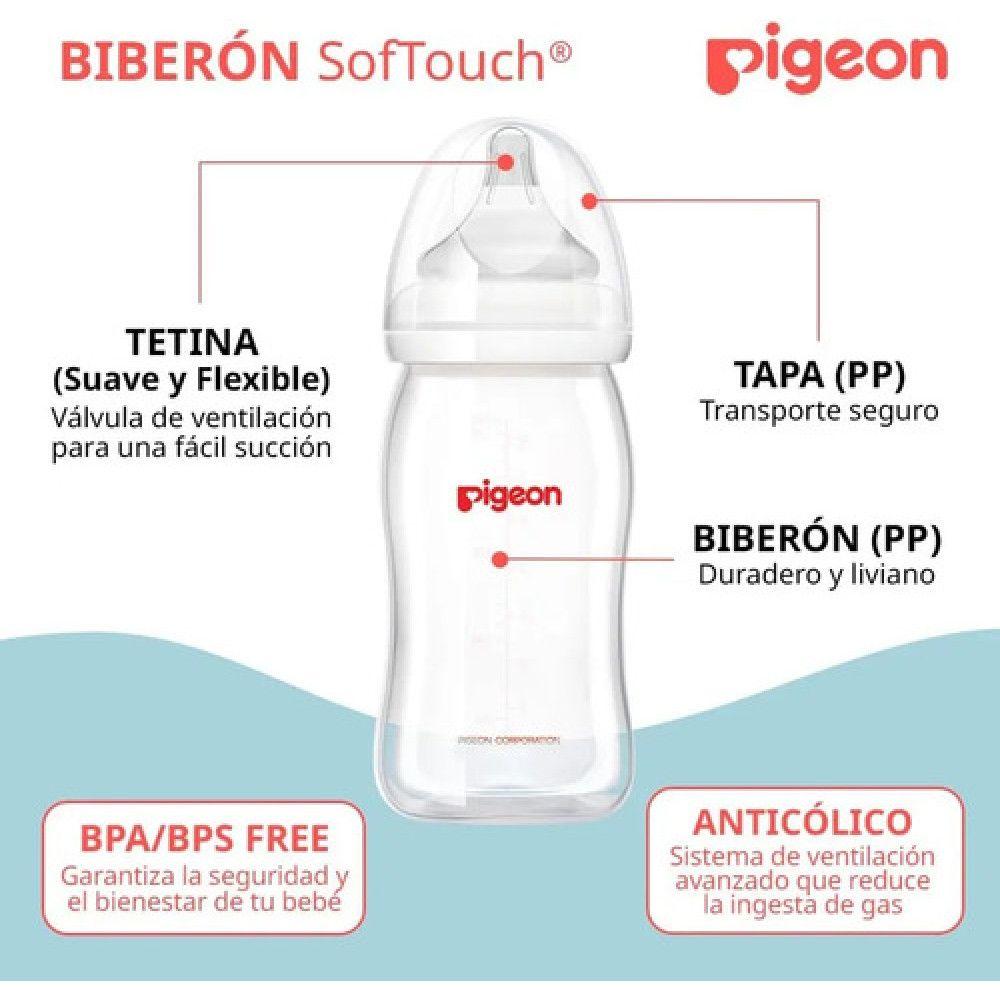 Pack 3 Mamaderas Pigeon Softouch Boca Ancha 160+240+330ml Pp Blanco Biberón Softouch Pigeon Pp-5