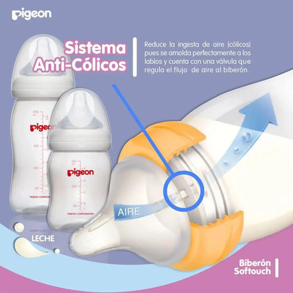 Pack 3 Mamaderas Pigeon Softouch Boca Ancha 160+240+330ml Pp Blanco Biberón Softouch Pigeon Pp-6