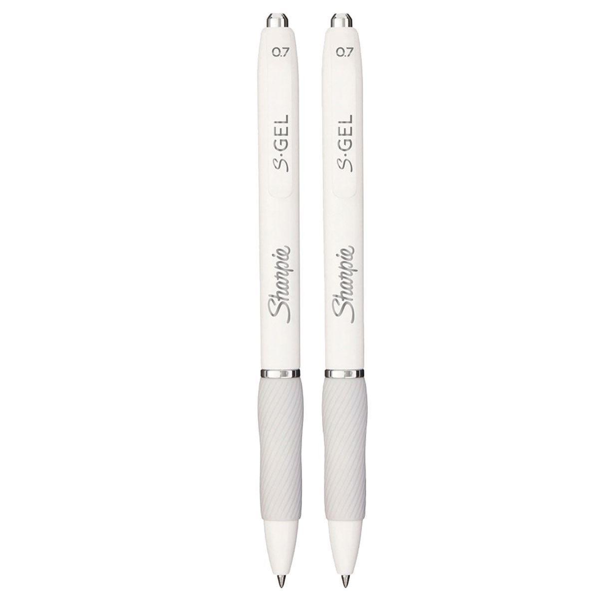 Set 2 Lápices Sharpie Tinta Negra S-gel 0,7mm Grip De Goma Blanco-2