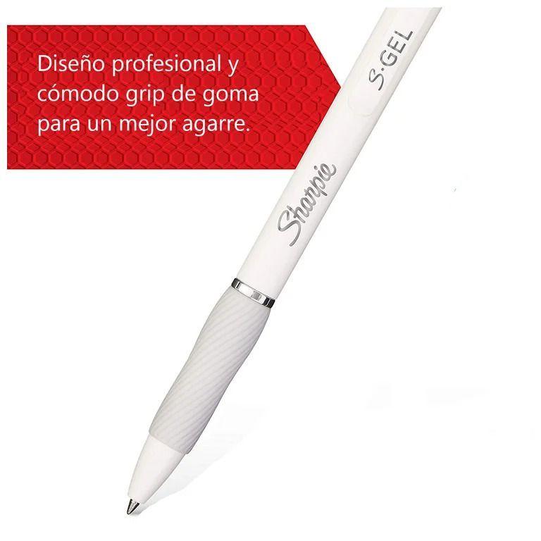 Set 2 Lápices Sharpie Tinta Negra S-gel 0,7mm Grip De Goma Blanco-3
