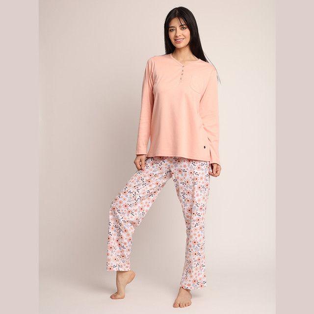 Pijama algodón estampado de flor abotonado 261503-0