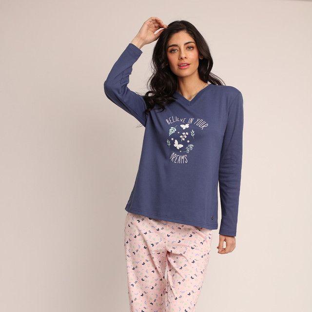 Pijama algodón estampado "Belive" abotonado 261505-2