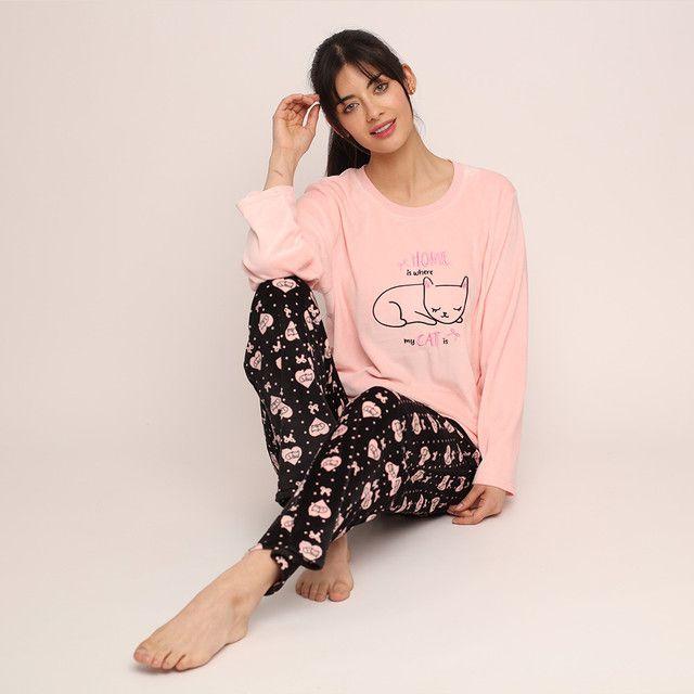 Pijama Crystal Velvet con bordado de gato 261555-2