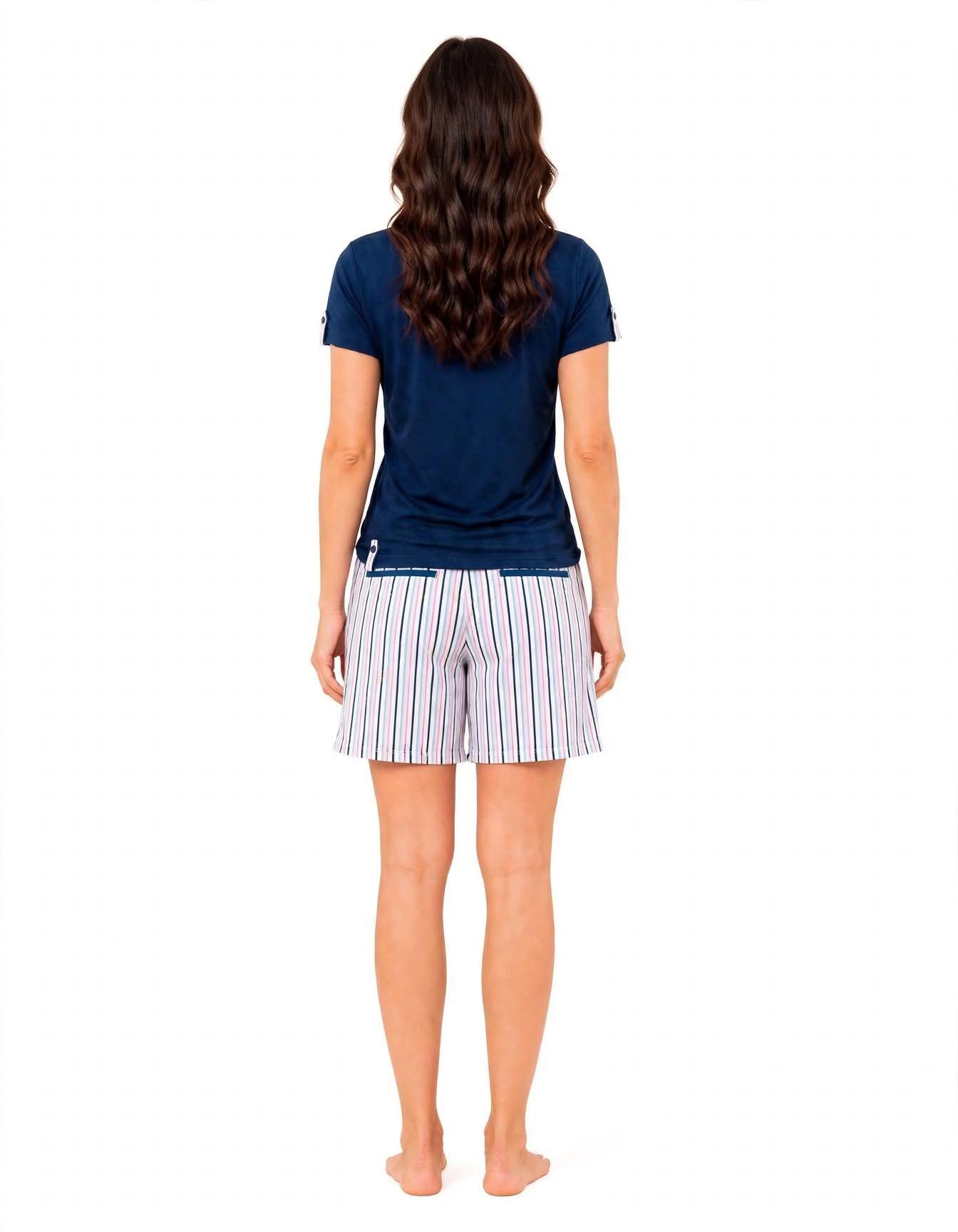 Pijama algodón polera estampada "Bon Boyage" y short listado 262529-2