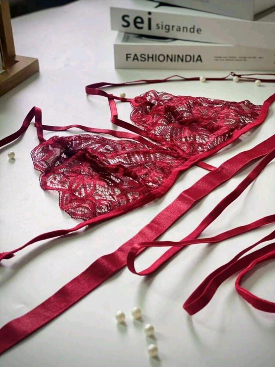 Conjunto De Lencería Sexy De Encaje Con División De Arnes-3