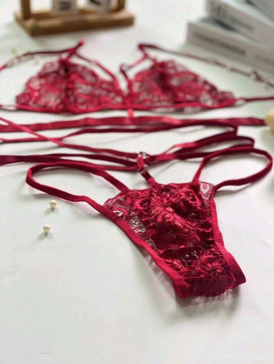 Conjunto De Lencería Sexy De Encaje Con División De Arnes-4