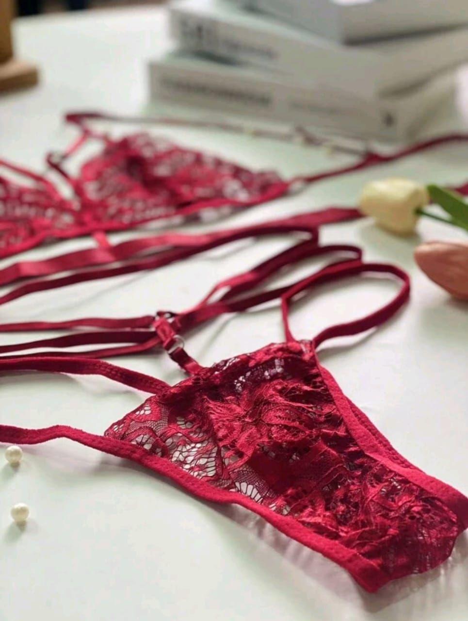 Conjunto De Lencería Sexy De Encaje Con División De Arnes-5