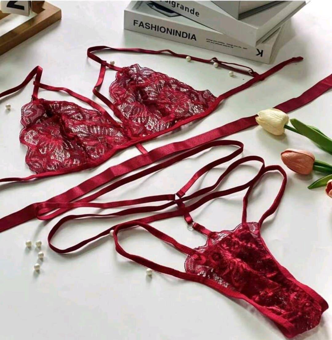 Conjunto De Lencería Sexy De Encaje Con División De Arnes-6