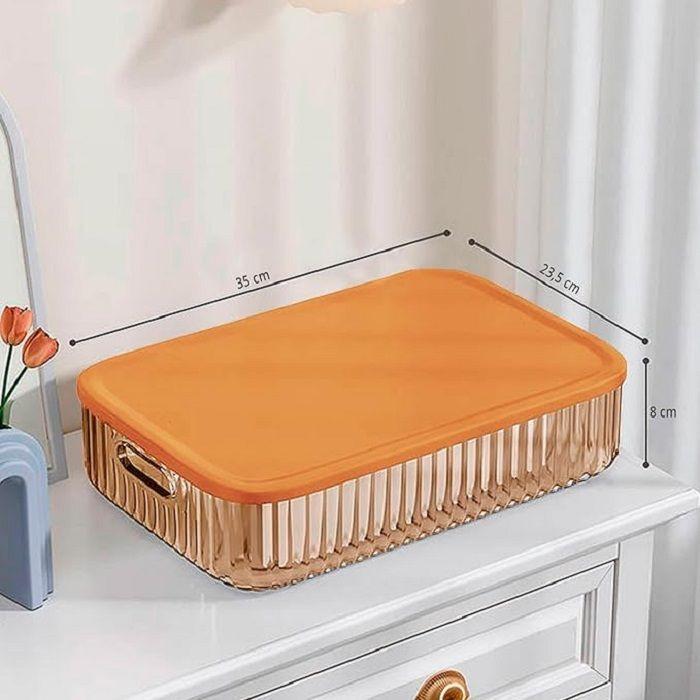 caja organizadora plástica con tapa color naranja 35 cmx 23.5 cmx 8 cm-0