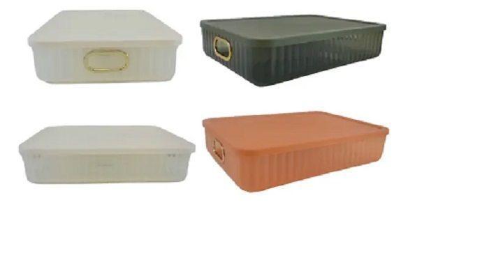 Set de caja organizadora plástica con tapa 3 colores blanca, gris y naranja 35 cmx 23.5 cmx 8 cm-0
