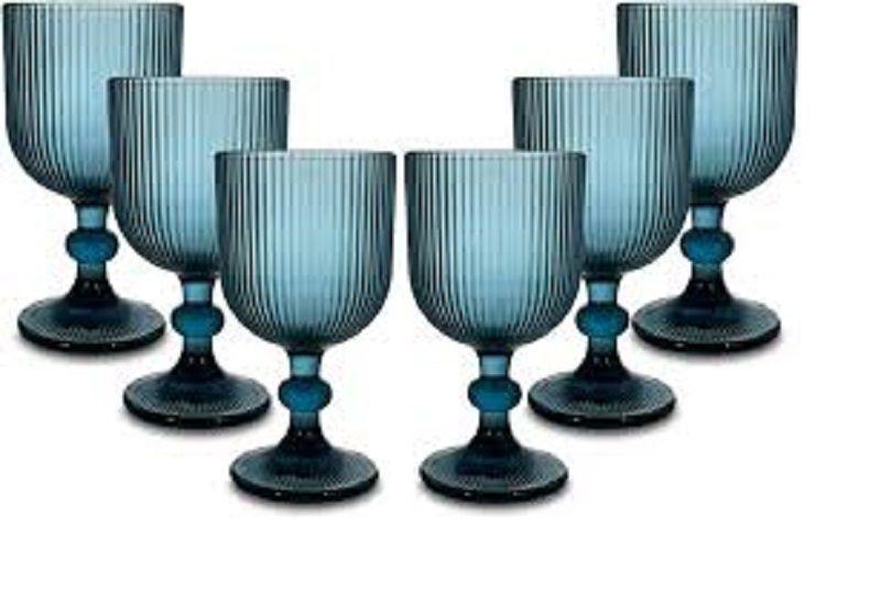 Set de 6 Copas de Vino de Cristal Azul (300 ml)-1