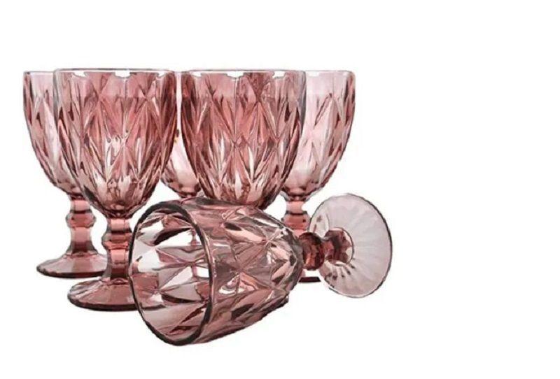 Copa de Vino de Vidrio con Relieve – Set de 6 Unidades Color Burdeo-2