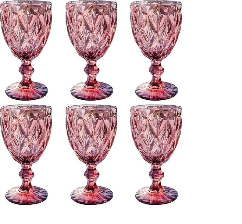 Copa de Vino de Vidrio con Relieve – Set de 6 Unidades Color Burdeo-3