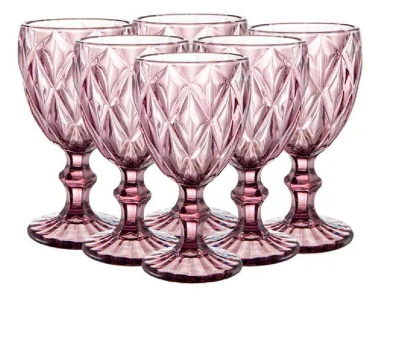 Copa de Vino de Vidrio con Relieve – Set de 6 Unidades Color Burdeo-1