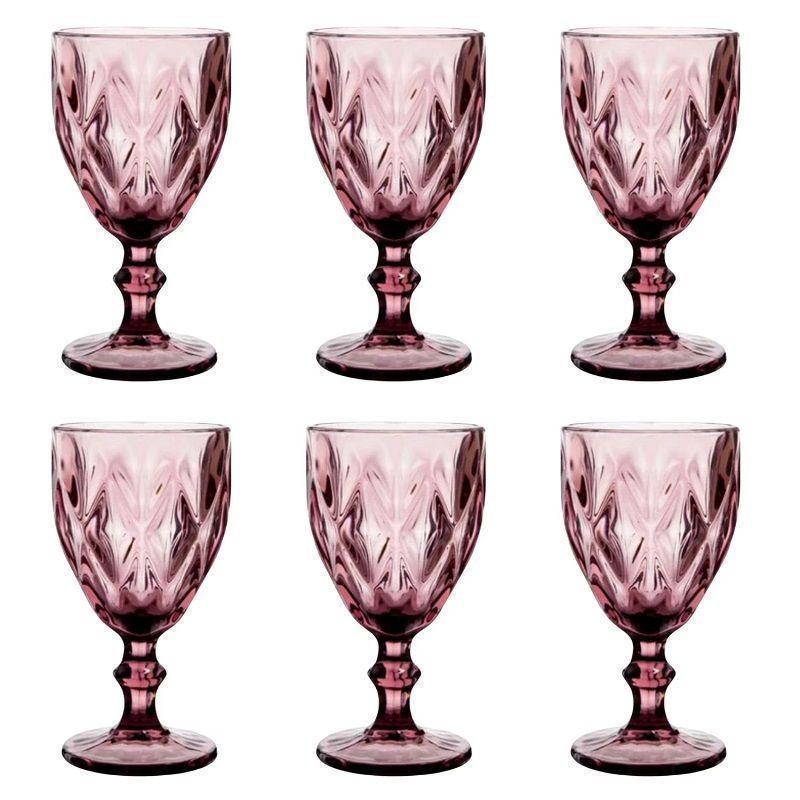 Copa de Vino de Vidrio con Relieve – Set de 6 Unidades Color Burdeo-0