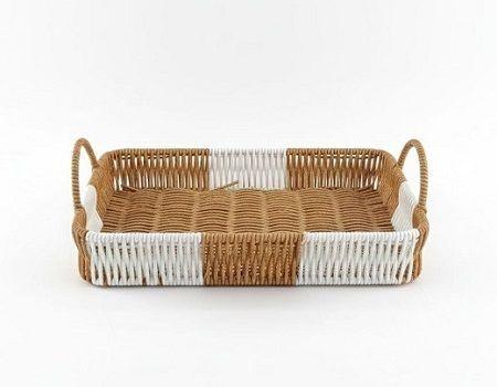 Cesta de mimbre rectangular, tejida a mano con asa,  5 x 25 x 35 cm-2